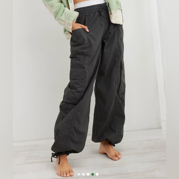 aerie Pants - Aerie High Waisted Go For It Baggy Cargo Pants Women’s XL Smoked Gray Skater